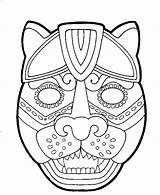 Mayan Jaguar Mascaras Aztec Tikal Maschere Mayas African Azteca Ruins Ritagliare Aztecas Guatemala Imprimir Masque Inca Crafts Mexican Colorir Schwarzer sketch template