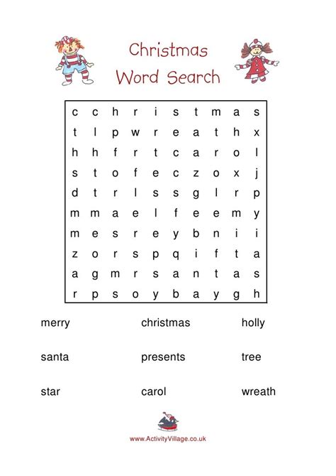 christmas word search easy