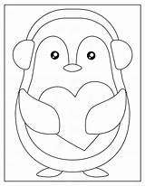 Coloring Valentines Penguin Partyandbright sketch template