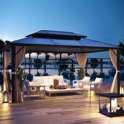 buy yoleny  outdoor polycarbonate double roof hardtop gazebo canopy curtains aluminum frame