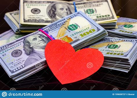 Dollar Packs And Big Red Paper Heart On Money Background Sex Love And