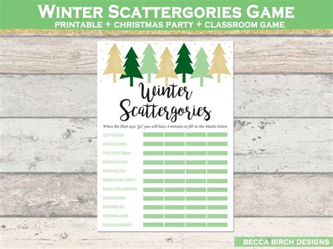 winter scattergories game printable game birthday games etsy