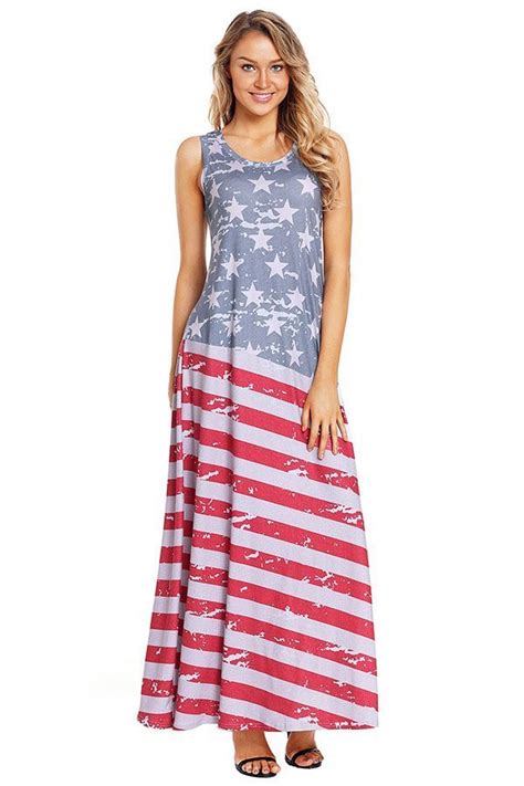 Hualong Sleeveless Summer American Flag Maxi Dress