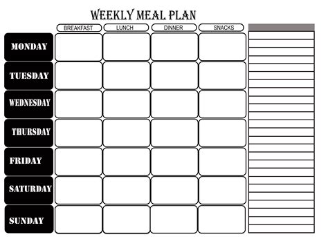 printable blank weekly meal planner template   word excel