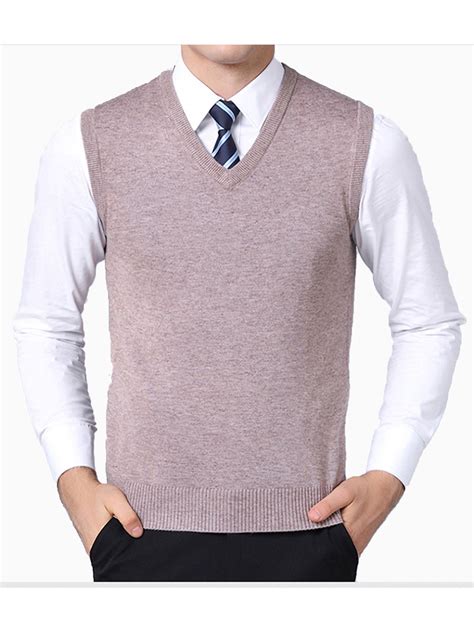 mens solid sweater vest  ribbed edge relaxed fit  neck sleeveless sweater winter business