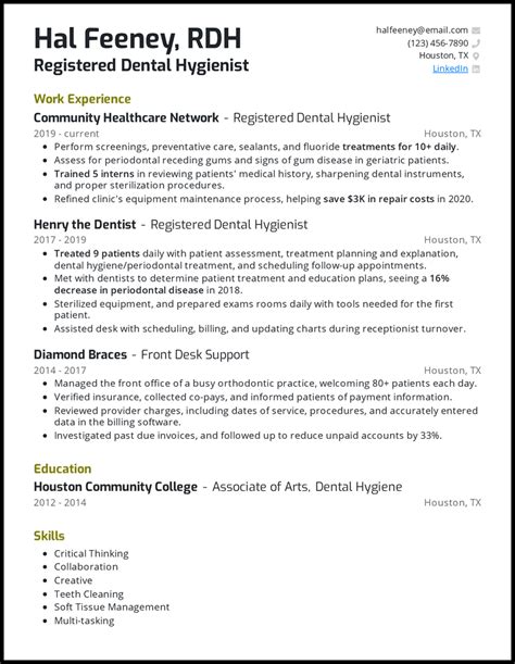 dental hygienist resume template