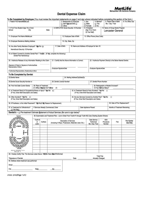 Dental Expense Claim - Metlife - Lancaster General Health