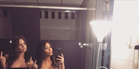 kim kardashian and emily ratajkowski take topless selfie