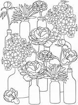 Coloring Pages Spring Adults Flowers Printable Blooming Jars Print sketch template
