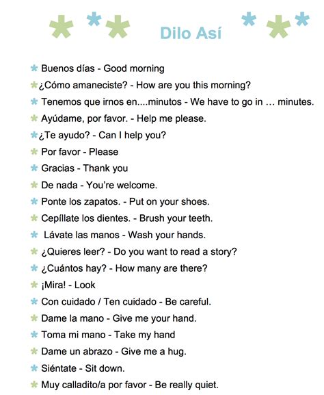 common spanish phrases    kids  printable list spanish