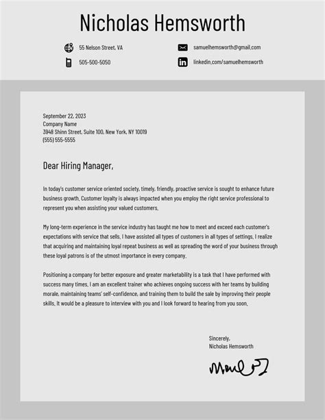 gray cover letter venngage