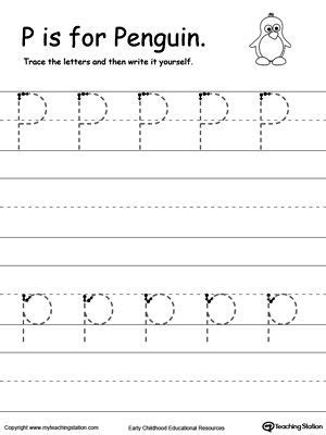 tracing  writing  letter p worksheets school  kindergarten