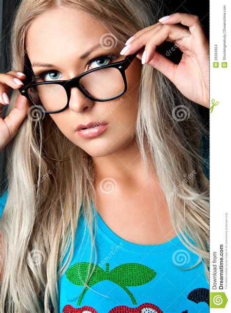 blonde with glasses stock images image 28394654