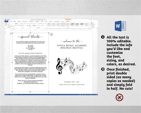 studio recital program template printable piano violin voice