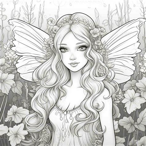 fairy girl coloring pages  stock photo  vecteezy