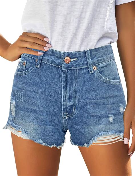 buy uqnaivs womens casual mid rise denim hot short distressed stretchy jean shorts light blue