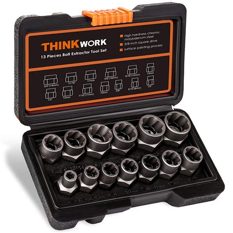 thinkwork impact bolt extractor tool set  pieces stripped lug nut remover nut removal tool