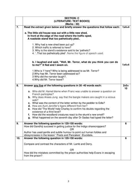 cbse class  english core sample paper  answers  papers