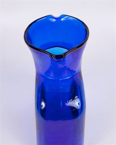 Blenko Water Pitcher Cobalt Blue Glass Double By Levintagegalleria