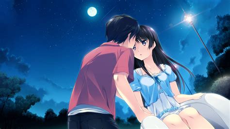 anime couple   night   moonlight