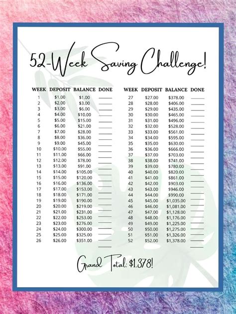 week money challenge printable