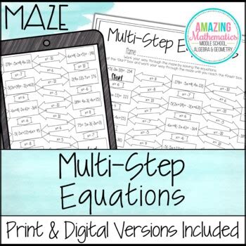solving multi step equations maze  amazing mathematics tpt
