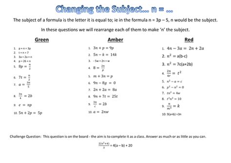 rearranging formulae worksheet worksheet