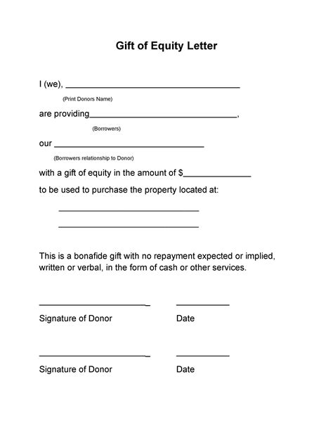 printable family member gift letter template printable templates