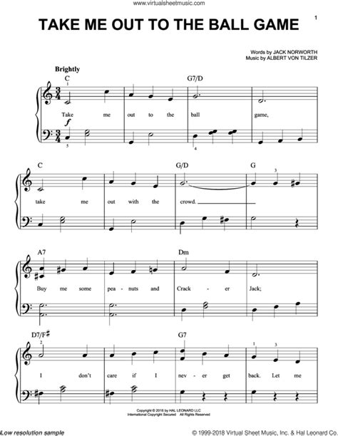 tilzer take me out to the ball game sheet music for piano solo