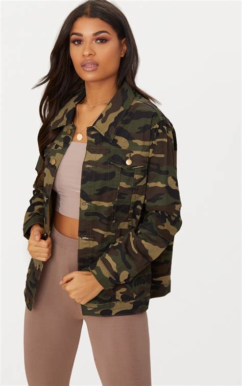 camouflage oversized denim jacket prettylittlething ie