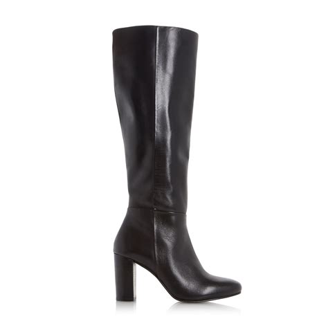 dune siena block heel leather knee high boots in black lyst