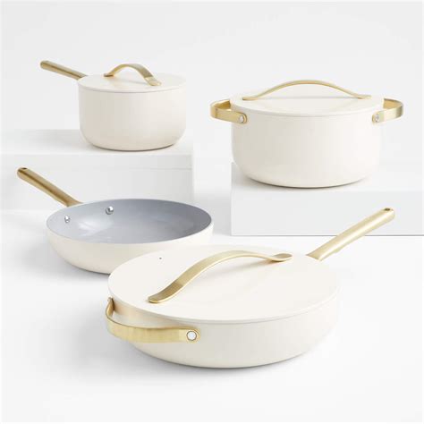 caraway home  piece cream ceramic  stick cookware set  gold