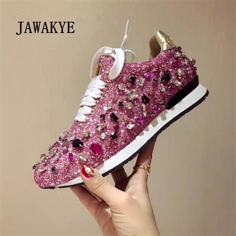 buy luxurious sequins rhinestone women sneakers casual comfortable lace