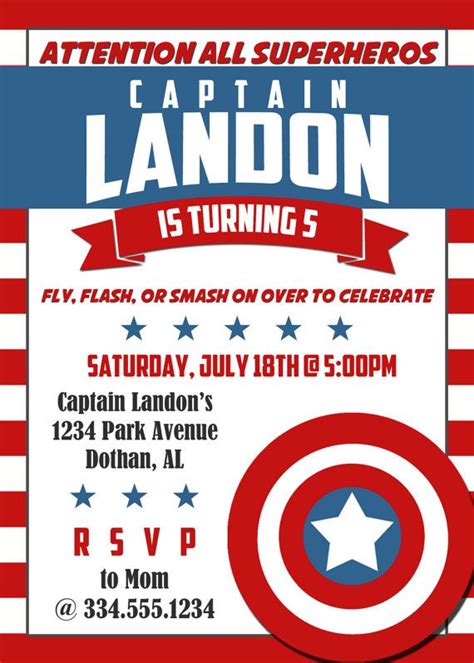 America Birthday Invitation Superhero Birthday