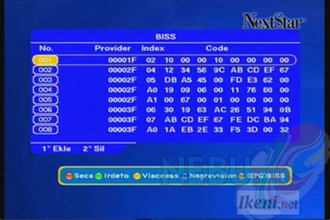 memasukkan biss key  merk receiver parabola ikeninet