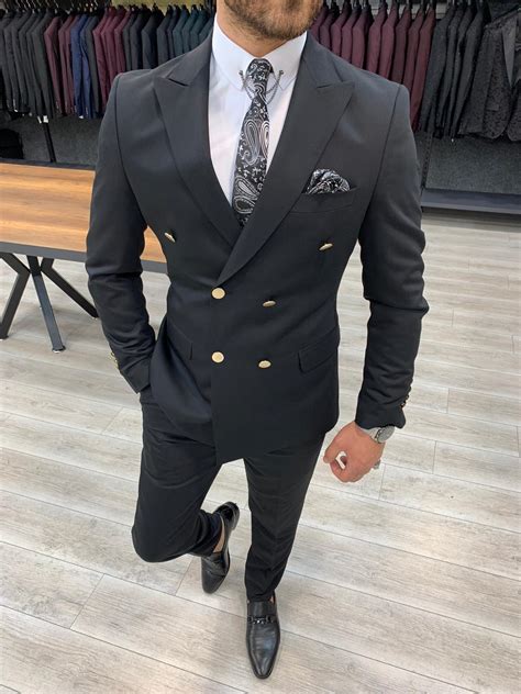 buy black slim fit double breasted suit  gentwith  shipping