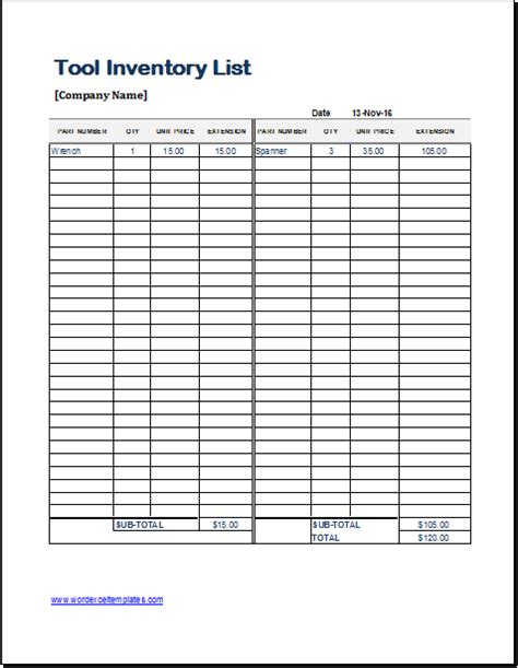 tool inventory sheet template  excel word excel templates