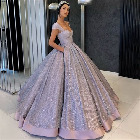 Luxury Long Glitter Silver Evening Dress 2019 Sparkly Sweetheart Ball