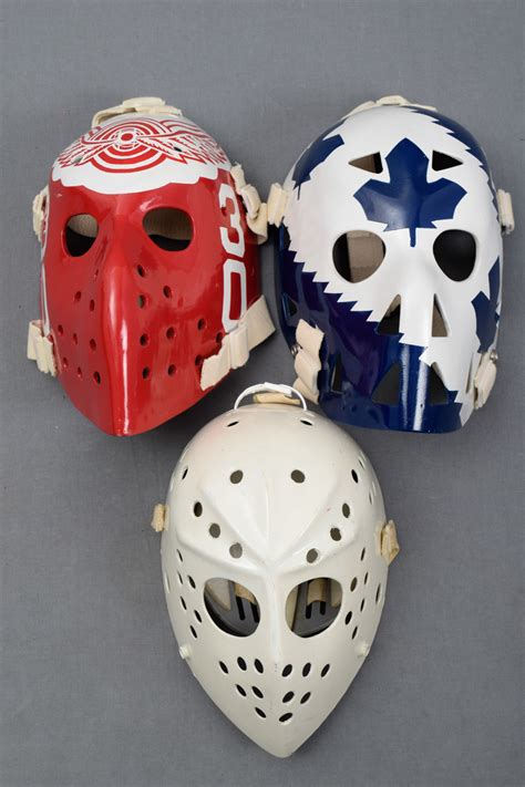 lot detail vintage replica goalie mask collection     don
