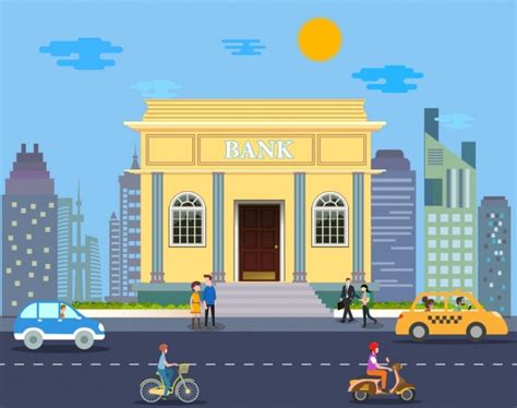 bank exterior design colored cartoon classical style vectors graphic