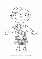 Coloring Colouring Pages Scottish Boy Scotland Girl Standing Kilt St Map Haggis Template Printable Colour Andrew Getcolorings Burns Flag Boys sketch template