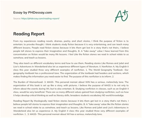 reading report  words phdessaycom
