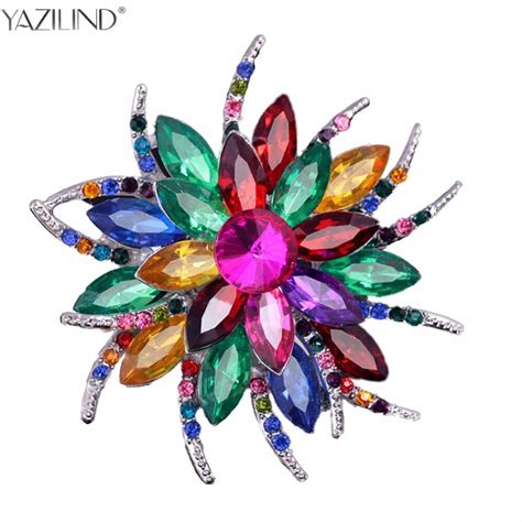 yazilind beautiful assorted colors crystal daisy flower fashion brooch