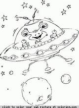 Coloring Saucer Alien Flying sketch template