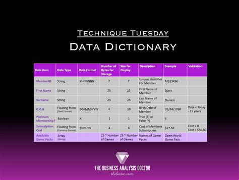 defining  data dictionary