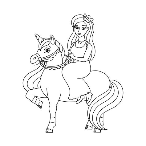 coloring page girl riding  unicorn unicorn coloring pages cartoon