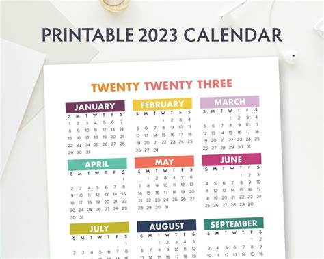 printable calendar year   glance  letter etsy norway