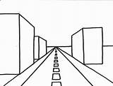 Perspective Point Drawing Buildings Road Long Simple Linear City Drawings sketch template