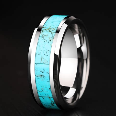 engravable turquoise wedding band  men  tungsten