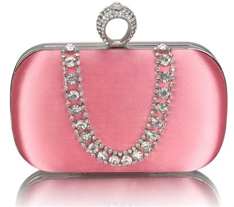 wholesale pink sparkly crystal satin clutch purse
